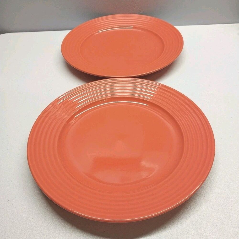 Royal Norfolk Dinner Plates Set of 2 Santa Fe Orange Stoneware 10.5” Ribbed Rim